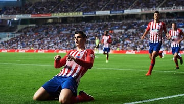 SAN SEBASTIAN, SPAIN - MARCH 03:  Alvaro Morata of Atletico Madrid celebrates after scoring his team&#039;s second goal during the La Liga match between Real Sociedad and  Club Atletico de Madrid at Estadio Anoeta on March 03, 2019 in San Sebastian, Spain