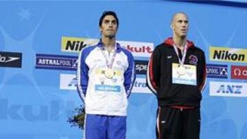 <b>DOS EN UNO.</b> Filippo Magnini y Brent Hayden han compartido el cajón más alto del podio.