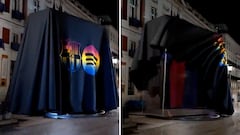 El Barça calienta el Clásico: ‘planta’ esta lona gigante en la Puerta del Sol y la destapa de noche
