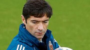 <b>ENSAYOS. </b>Marcelino podrá ver hoy a jugadores que no han tenido ocasiones en la Liga.