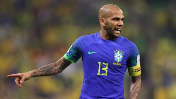 LUSAIL CITY, QATAR - DECEMBER 02:  Dani Alves of Brazil during the FIFA World Cup Qatar 2022 Group G match between Cameroon and Brazil at Lusail Stadium on December 02, 2022 in Lusail City, Qatar. (Photo by Julian Finney/Getty Images)