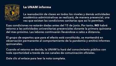 ¿Cuándo reanudan las clases en la UNAM?