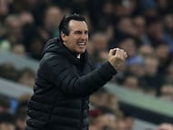 Aston Villa's Spanish manager Unai Emery gestures during the English Premier League football match between Aston Villa and Chelsea at Villa Park in Birmingham, central England on March 4, 2026. (Photo by Darren Staples / AFP) / RESTRICTED TO EDITORIAL USE. No use with unauthorized audio, video, data, fixture lists, club/league logos or 'live' services. Online in-match use limited to 120 images. An additional 40 images may be used in extra time. No video emulation. Social media in-match use limited to 120 images. An additional 40 images may be used in extra time. No use in betting publications, games or single club/league/player publications. /