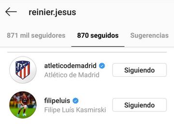 Reinier tiene al Atlético entre sus cuentas seguidas por Instagram.