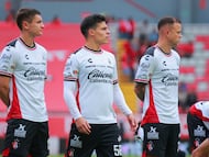 Paulo Ramirez, Arturo Alfonso Gonzalez, Gustavo Ferrareis of Atlas during the 3rd round match between Necaxa and Atlas as part of the Liga BBVA MX, Torneo Clausura 2026 at Victoria Stadium, on January 17, 2026 in Aguascalientes, Mexico.