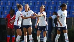 Soccer Football - Concacaf Women Championship - Group A - United States v Haiti - Estadio Universitario, Monterrey, Mexico - July 4, 2022 Alex Morgan of the U.S. celebrates scoring their second goal with teammates REUTERS/Pilar Olivares