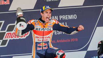 Márquez celebra su victoria en el GP de España 2019.