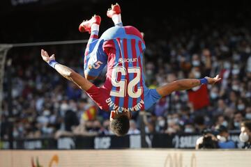 Aubameyang celebra así el 0-1 al Valencia. 