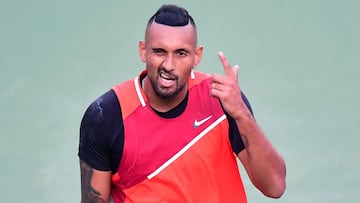 El tenista australiano Nick Kyrgios reacciona durante su partido ante Rafa Nadal en los cuartos de final del Masters 1.000 de Indian Wells.