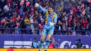 Andres Sanchez of San Luis during the Semifinal first leg match between Atletico de San Luis and Monterrey  as part of the Liga BBVA MX, Torneo Apertura 2024 at Alfonso Lastras Stadium on December 04, 2024 in San Luis Potosi, Mexico.