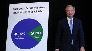 Brad Smith, president of Microsoft Corp., arrives for a news conference in Brussels, Belgium, on Tuesday, Feb. 21. 2023. Microsoft held a closed-door hearing with European Union antitrust watchdogs over its $69 billion takeover of Activision Blizzard Inc. Photographer: Valeria Mongelli/Bloomberg via Getty Images