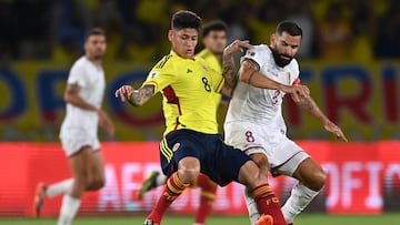 Jorge Carrascal durante el partido entre Colombia y Venezuela por la primera jornada de las Eliminatorias Sudamericanas.