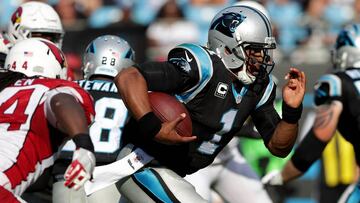 CHARLOTTE, NC - OCTOBER 30: Cam Newton #1 of the Carolina Panthers runs the ball against the Arizona Cardinals in the 4th quarter during their game at Bank of America Stadium on October 30, 2016 in Charlotte, North Carolina.   Streeter Lecka/Getty Images/AFP
 == FOR NEWSPAPERS, INTERNET, TELCOS &amp; TELEVISION USE ONLY ==