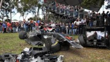 Así quedó el McLaren de Alonso tras el accidente de Australia.