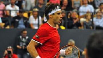 David Ferrer celebra uno de sus puntos. 