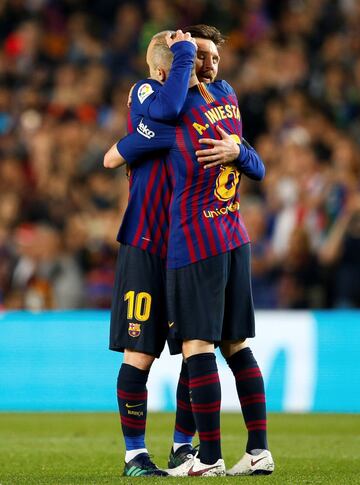 Andres Iniesta walks off the pitch. Iniesta, who joined Barcelona's academy 22 years ago, played his final game for the club.