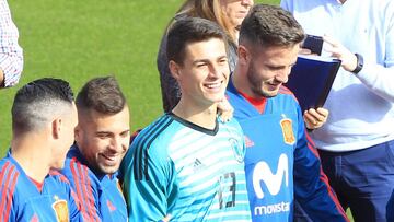 Kepa Arrizabalaga, junto a Jordi Alba, Saúl y Asensio en un entrenamiento en Las Rozas.