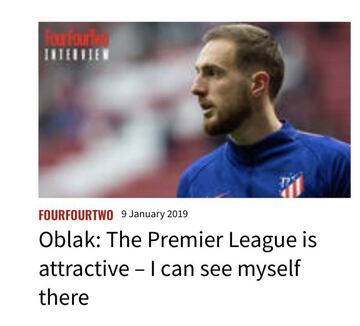 Entrevista a Oblak en FourFourTwo.