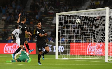 ABU DHABI, UNITED ARAB EMIRATES - DECEMBER 16:  Franco Jara of CF Pachuca celebrates after scoring his sides second goal during the FIFA Club World Cup UAE 2017 third place play off match between Al Jazira and CF Pachuca at the Zayed Sports City Stadium o