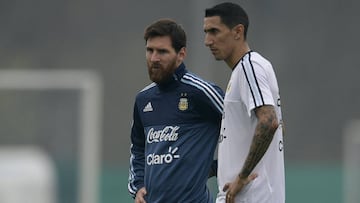 Los atacantes de la selecci&oacute;n de Argentina, Leo Messi y &Aacute;ngel di Mar&iacute;a.