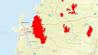 El mapa de los incendios forestales en Biobío: Concepción, Tomé, Penco, Lirquén...