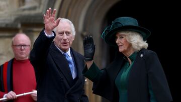 Britain's King Charles and Queen Camilla arrive to attend the Easter Matins Service at St. George's Chapel, Windsor Castle, Britain March 31, 2024. REUTERS/Hollie Adams/Pool