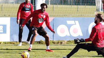 Didier Moreno, durante el entrenamiento del Deportivo.