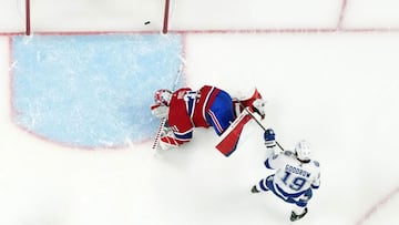 MONTREAL, QUEBEC - JULY 05: Barclay Goodrow #19 of the Tampa Bay Lightning scores a goal past Carey Price #31 of the Montreal Canadiens during the second period in Game Four of the 2021 NHL Stanley Cup Final at the Bell Centre on July 05, 2021 in Montreal, Quebec, Canada.   Mark Blinch/Getty Images/AFP
 == FOR NEWSPAPERS, INTERNET, TELCOS &amp; TELEVISION USE ONLY ==