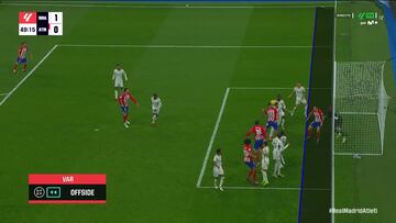 La imagen con la que el VAR refrendo el fuera de juego por interferencia de Saúl en el gol anulado a Savic en el derbi de LaLiga EA Sports entre Real Madrid y Atlético.