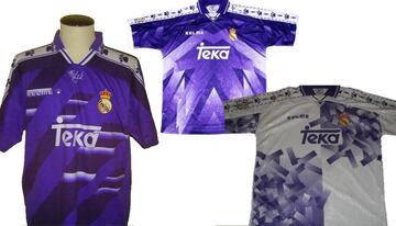 El morado nunca ha sido un color fácil de combinar, aunque con el blanco queda bien cualquier cosa. Eso sí, el Madrid tuvo una época muy complicada en lo que a equipaciones se refiere en los noventa. Hoy sin embargo pasa como la del Barça, se han revalorizado y en internet superar los 100 euros como poco.