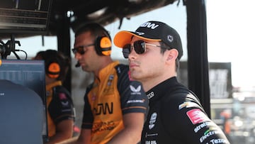 NEWTON, IA - JULY 23: NTT IndyCar series driver Pato O'Ward watches in the pits during qualifications for HY-VEE DEALS.COM 250 and the HY-VEE Salute To Farmers races on July 22, 2022 at Iowa Speedway in Newton, Iowa. (Photo by Brian Spurlock/Icon Sportswire via Getty Images)