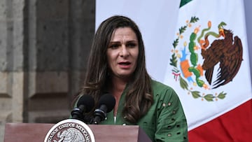 Former athlete and current General Director of the National Commission of Physical Culture and Sports, Ana Gabriela Guevara Espinoza, speaks after a meeting with members of Mexico's Olympic teams at the National Palace in Mexico City on June 11, 2024. (Photo by CARL DE SOUZA / AFP)