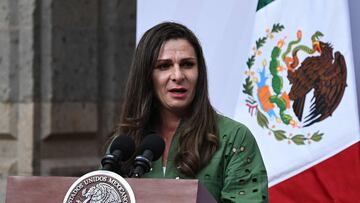 Former athlete and current General Director of the National Commission of Physical Culture and Sports, Ana Gabriela Guevara Espinoza, speaks after a meeting with members of Mexico's Olympic teams at the National Palace in Mexico City on June 11, 2024. (Photo by CARL DE SOUZA / AFP)