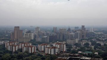 Indian Air Force (IAF) planes fly past New Delhi skyline as part of an activity being carried out by the IAF to show gratitude towards the frontline workers fighting the coronavirus disease (COVID-19) outbreak, in New Delhi, India, May 3, 2020. REUTERS/Da