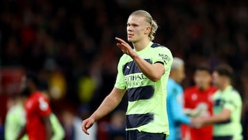 Soccer Football - Premier League - Nottingham Forest v Manchester City - The City Ground, Nottingham, Britain - February 18, 2023 Manchester City's Erling Braut Haaland looks dejected after the match REUTERS/Molly Darlington EDITORIAL USE ONLY. No use with unauthorized audio, video, data, fixture lists, club/league logos or 'live' services. Online in-match use limited to 75 images, no video emulation. No use in betting, games or single club /league/player publications. Please contact your account representative for further details.