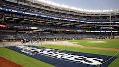 Who is throwing the ceremonial first pitch for game 3 of the MLB World Series in New York?