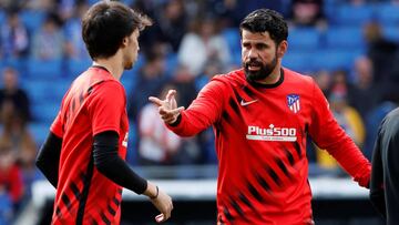 Costa y Morata durante el calentamiento antes del Espanyol-Atlético.