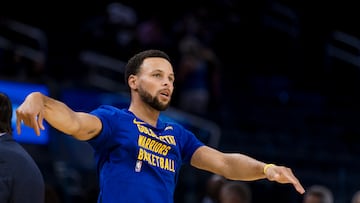 Oct 7, 2023; San Francisco, California, USA; Golden State Warriors guard Stephen Curry (30) shoots during warm up before the game against the Los Angeles Lakers at Chase Center. Mandatory Credit: John Hefti-USA TODAY Sports