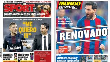 Portadas de los diarios Sport y Mundo Deportivo del d&iacute;a 5 de julio de 2017.