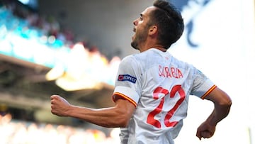 Pablo Sarabia celebra su gol ante Croacia en el partido de ayer en la Eurocopa 2020. 