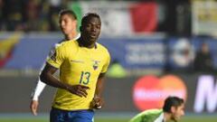 Enner Valencia festeja el 2-0 de Ecuador sobre M&eacute;xico.