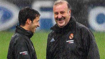 <B>OPTIMISMO</b>. Raúl y Del Bosque, durante el entrenamiento de ayer en San Siro.