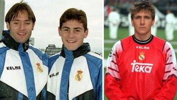 Imágenes de Santiago Cañizares e Iker Casillas con el chandal del Real Madrid y de Bodo Illgner con la equipación titular.