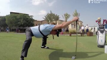 Puro en boca, con una GoPro y un calentamiento inusual: Miguel Ángel Jiménez es único