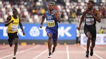 Noah Lyles durante su serie de 200 metros.