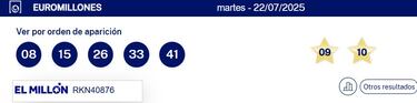 Euromillones: comprobar los resultados del sorteo de hoy, martes 22 de julio