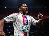 (FILES) Lyon�s Brazilian forward #09 Endrick celebrates celebrates scoring his team's first goal during the French Cup round of 16 football match between Olympique Lyonnais and Laval Stade Mayenne FC at Groupama Stadium in Lyon on February 4, 2026. Young striker Endrick, who has enjoyed a resurgence since joining Olympique Lyon on loan from Real Madrid, is the standout new addition to Brazil�s squad for this month�s friendlies against France and Croatia, head coach Carlo Ancelotti announced on March 16, 2026. (Photo by OLIVIER CHASSIGNOLE / AFP)