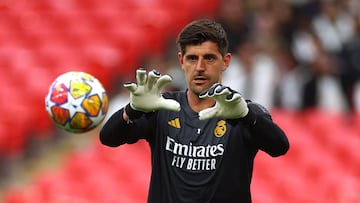 Soccer Football - Champions League - Final - Real Madrid Training - Wembley Stadium, London, Britain - May 31, 2024 Real Madrid's Thibaut Courtois during training REUTERS/Carl Recine