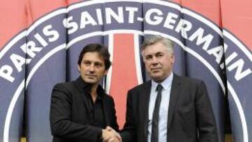 Leonardo y Ancelotti, el d&iacute;a de la presentaci&oacute;n del italiano.