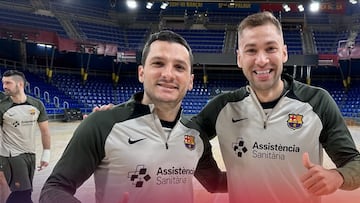 Dyego y Pito, en un entrenamiento con el Barça en el Palau.